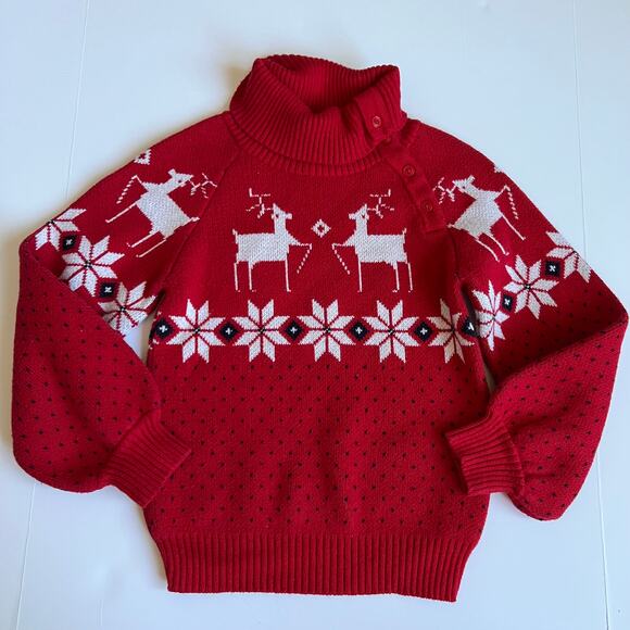Janie and Jack Reindeer Fair Isle Sweater Red Girls 8 - Picture 2 of 9